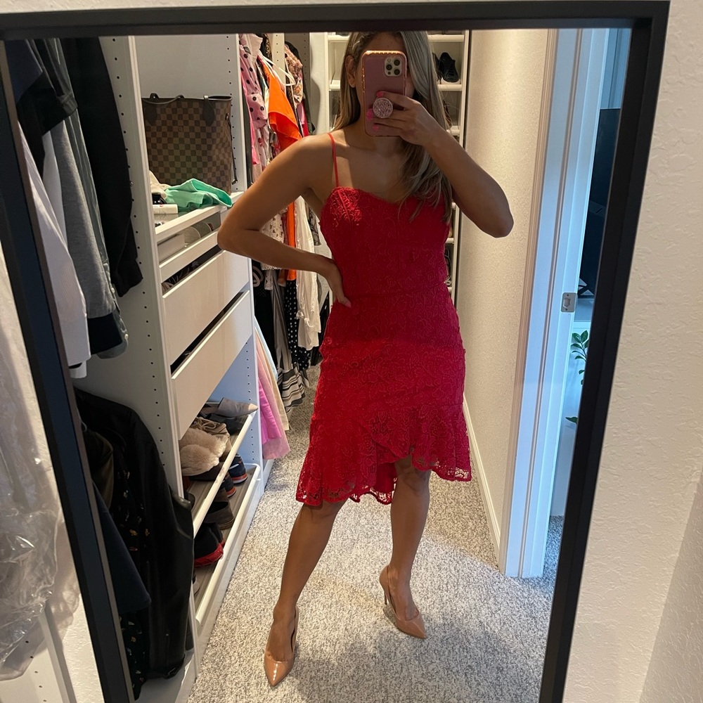 Formal cocktail red dress midi dress
